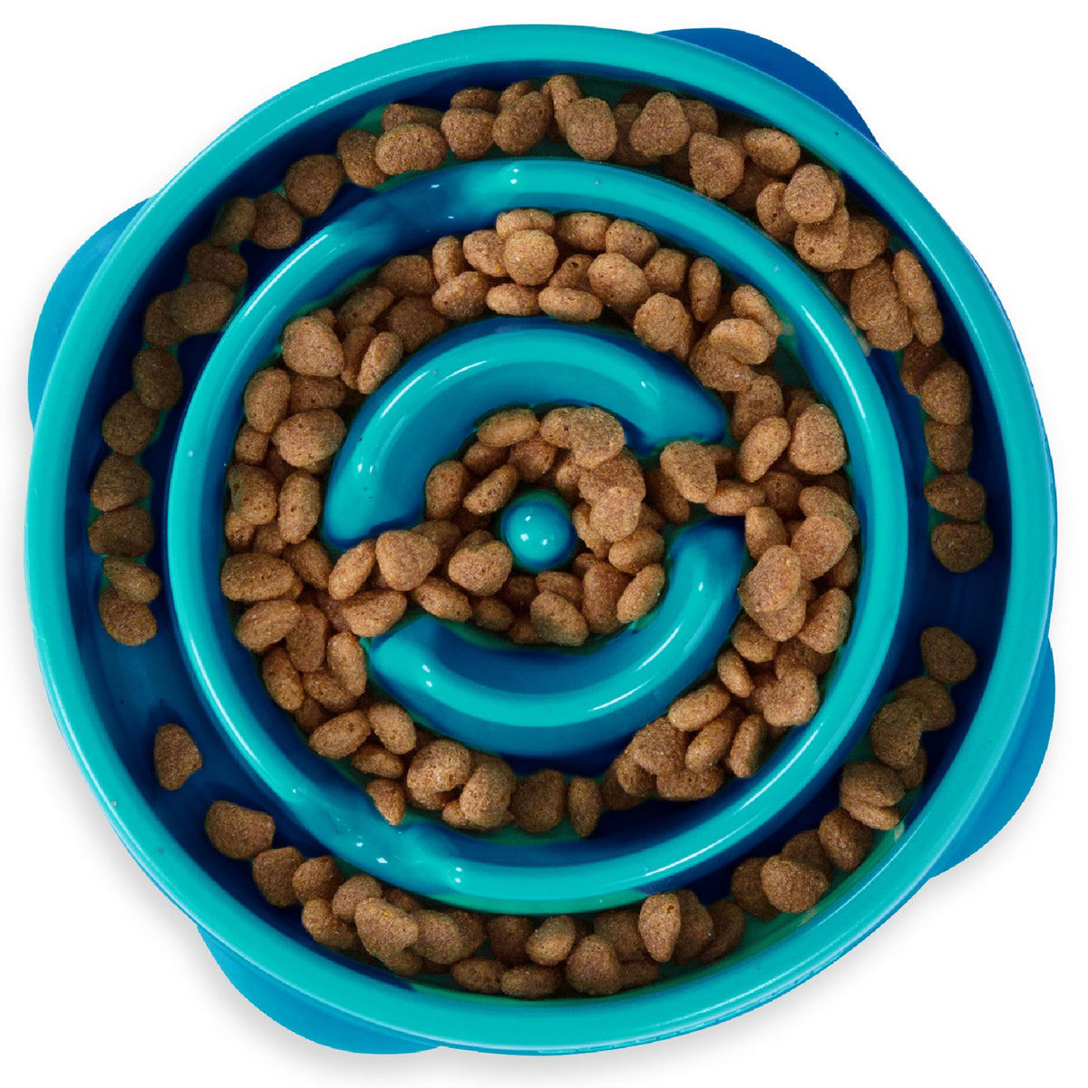 Fun Feeder Slo Bowl – Medium 2‑Cup Capacity, Slow Feeding, Small to Medium Dogs & Cats, Non-Slip, Turquoise, Drop Pattern