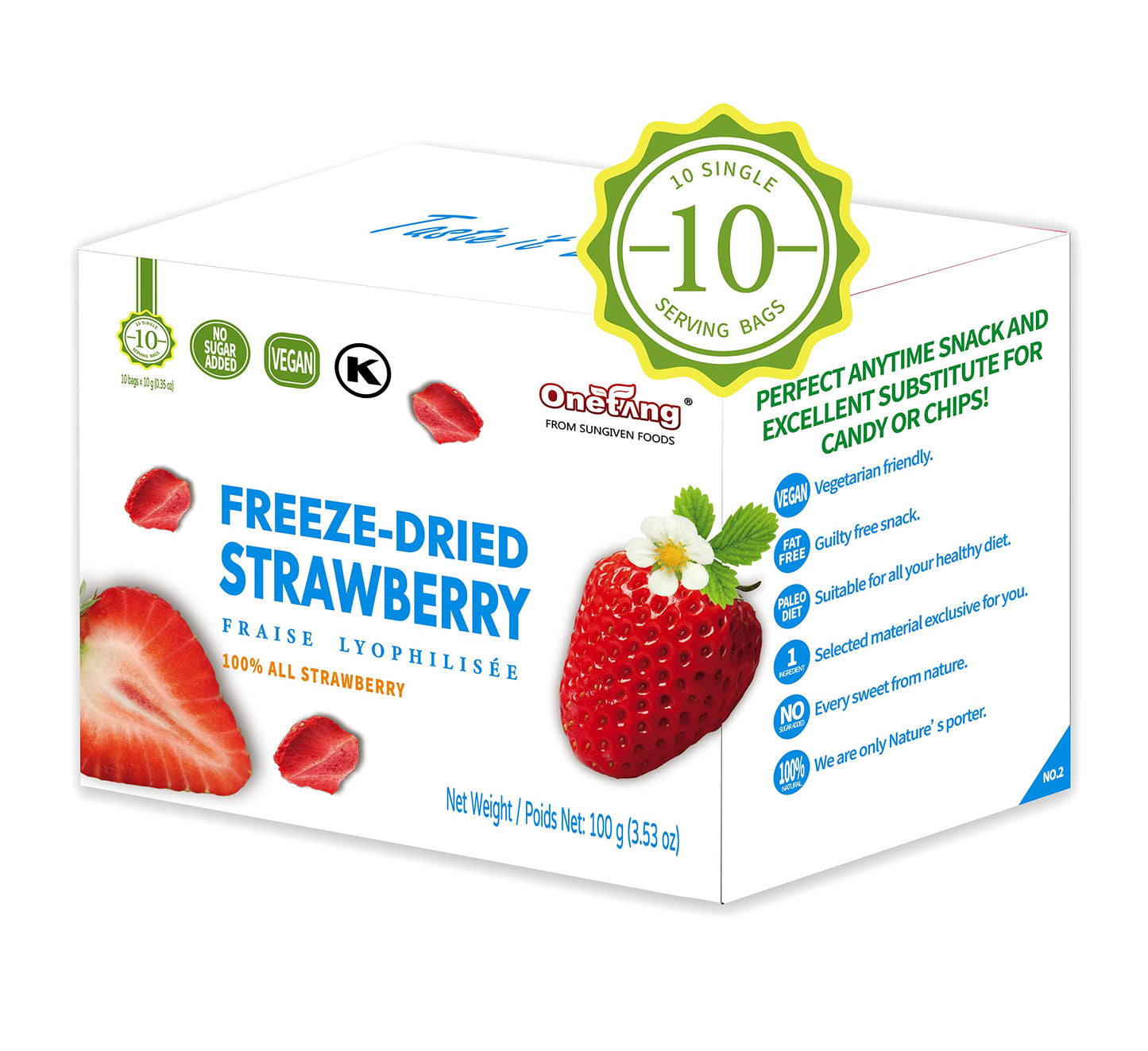 ONETANG Freeze-Dried Strawberry Snack Packs - 10 Single-Serve Portions, 100g