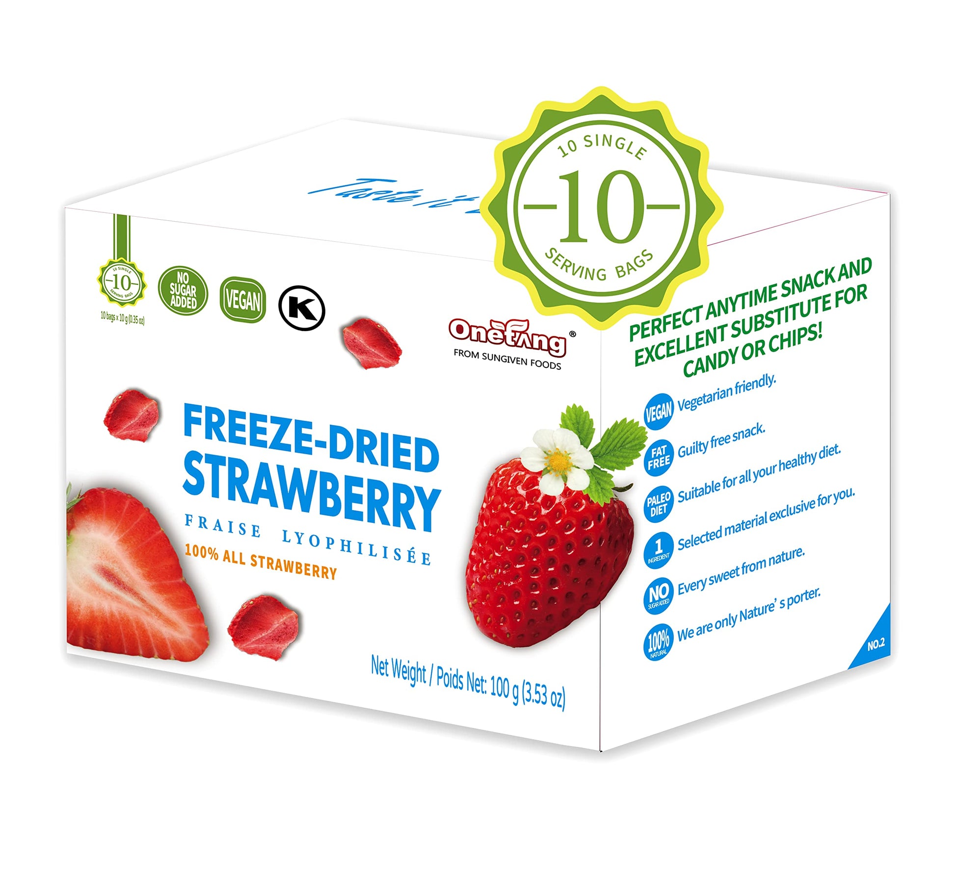 ONETANG Freeze-Dried Strawberry Snack Packs - 10 Single-Serve Portions, 100g