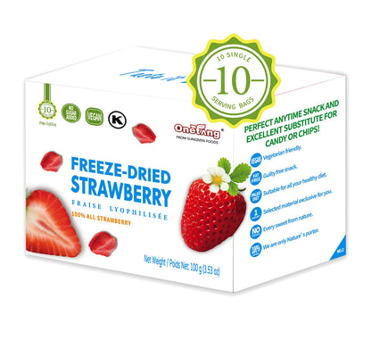 ONETANG Freeze-Dried Strawberry Snack Packs - 10 Single-Serve Portions, 100g