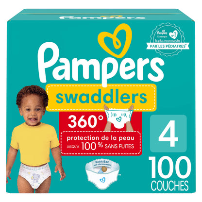 Pampers Diapers - Swaddlers 360 degrees - Size 4, 100 Count, up to 100% Leakproof Comfy Dry Fit, EZ Off Tabs Designed for Easy Changes, Pull On Diaper