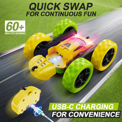 QUNREDA Remote Control Car, RC Car Toys for 6-12 Year Old Boys, Off Road RC Stunt Car 4WD 360° Rotating Remote Control Car for Kids, Boys Girls Gifts for Birthday, Christmas Yellow&Green 🍁 All In One Marketplace Canada
