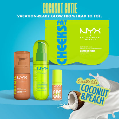 NYX Professional Makeup Fat Oil Body Oil, 24 HR Hydration, Gold Glowy Finish, Non-Sticky High-Shine Vegan Formula, Shimmering Luminous Skin, Coconut Cutie: Coconut & Peach Scent, 70 ml NYX PROFESSIONAL MAKEUP