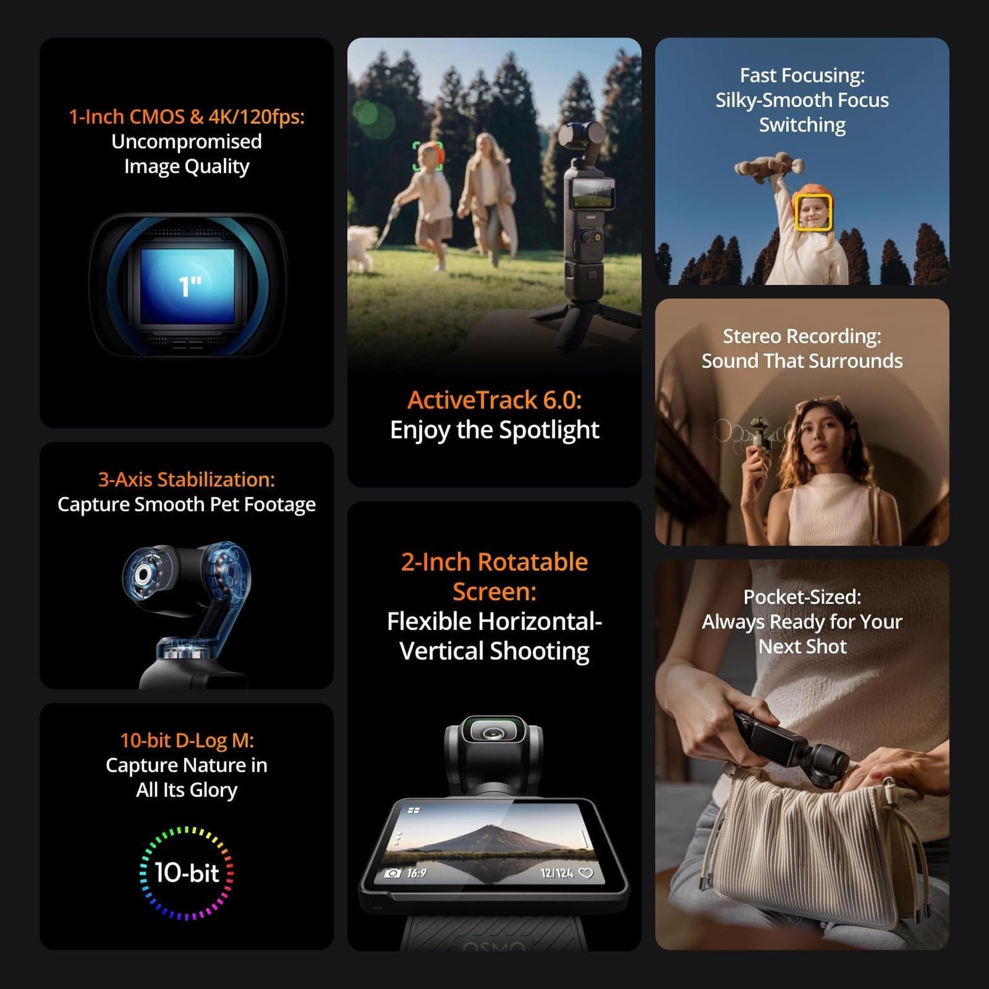 DJI Osmo Pocket 3 Creator Combo, Vlogging Cameras with 1'' CMOS, 4K/120fps Vlog Camera, 3-Axis Stabilization, Face/Object Tracking, Mic Included for Clear Sound, Digital Vlogging Camera for YouTube - Available at All In One Marketplace Canada