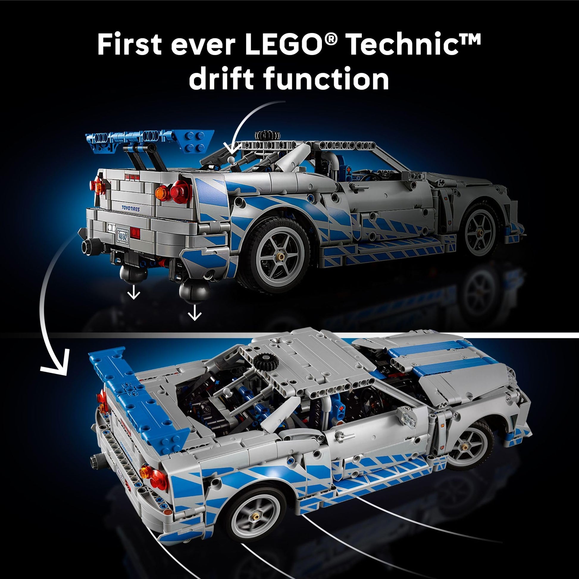 LEGO Technic 2 Fast 2 Furious Nissan Skyline GT-R (R34) Car - DIY Kit and Building Set for Adults - Collectible Model Street Racer with Drift Function - Gift for Car Enthusiasts and Movie Fans - 42210 LEGO