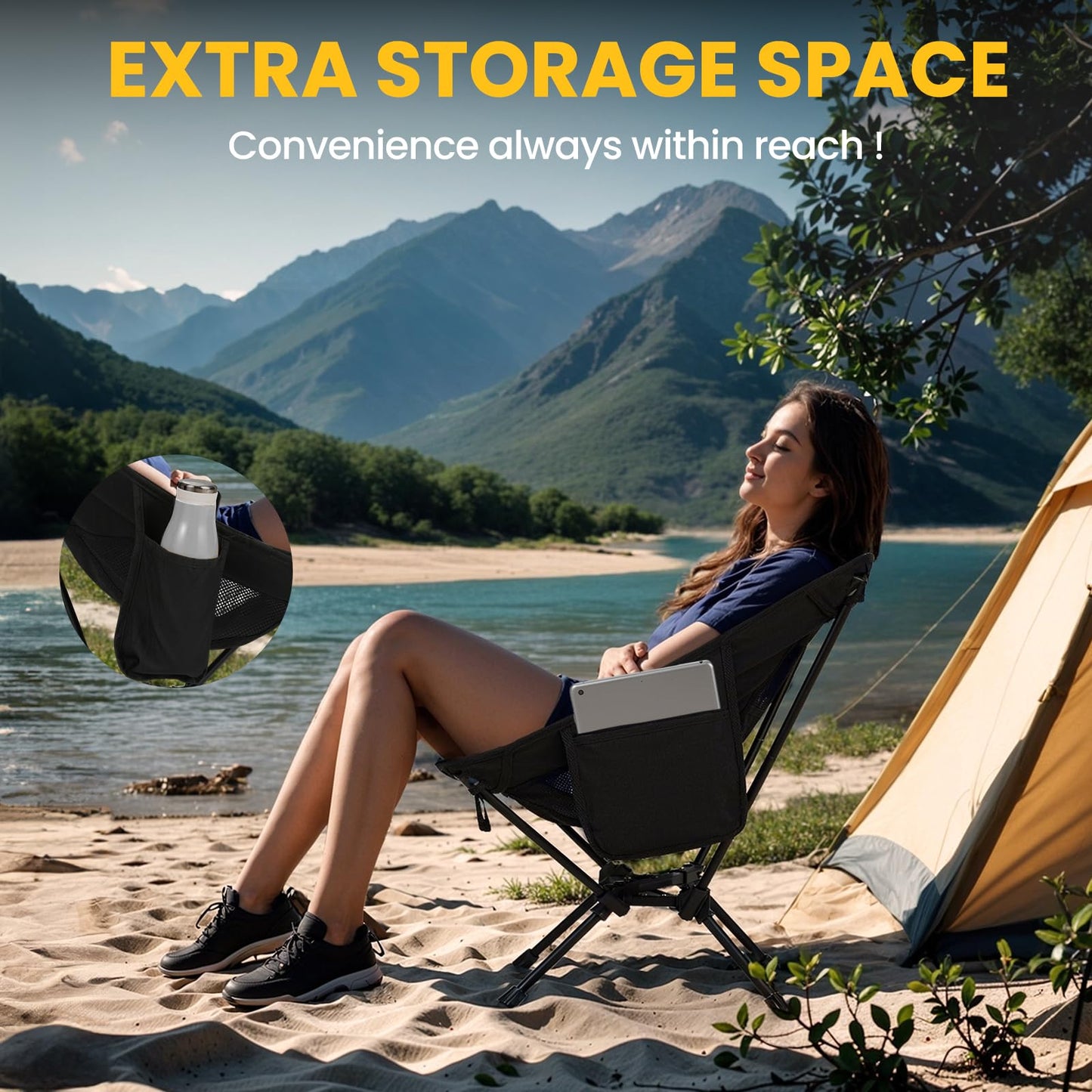 Overmont Lightweight Folding Camping Chair - Compact Backpacking Chair with Anti-Slip Feet Side Pocket Carry Bag - Stable Portable Ultralight for Outdoor Hiking Lawn Camp, Supports 330LBS, 1pack 🍁 All In One Marketplace Canada