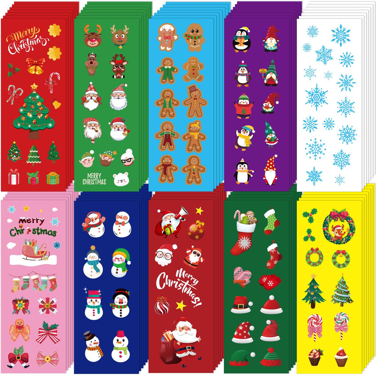 FEBSNOW Christmas Stickers, 100 Sheets Christmas Stickers for Kids Over 1300pcs Vinyl Waterproof Xmas Scrapbook Stickers Holiday Crafts Snowman Snowflakes Stickers Christmas Party Favors Gifts Decor 🍁 All In One Marketplace Canada
