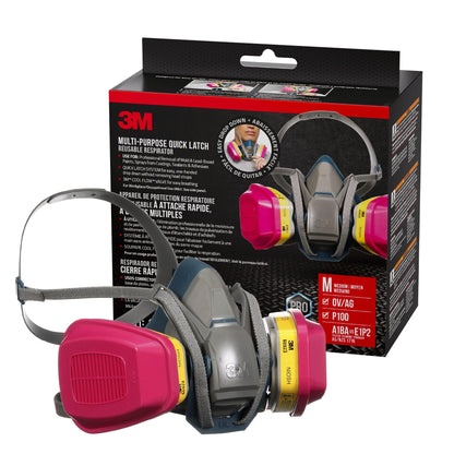 3M Pro Quick Latch Half Facepiece Reusable Respirator All-in-One Kit, Multi-purpose, M (1 Mask and 1-pair Cartridges) 3M