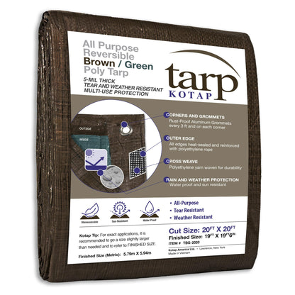 Kotap 20-ft x 20-ft Reversible Brown/Green Poly Tarp, Item: TBG-2020 Kotap