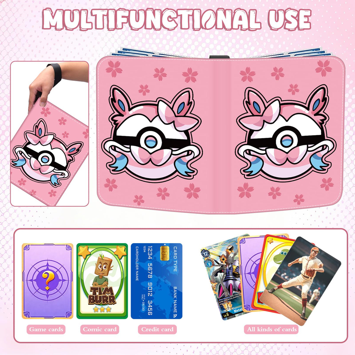 Trading Card Binder, 400 Pocket Cards Holder, 50 Double Sided Removable Pages, Portable Cards Album Holder Card Collection Christmas Gifts for Kids Stocking Stuffers, Pink 🍁 All In One Marketplace Canada