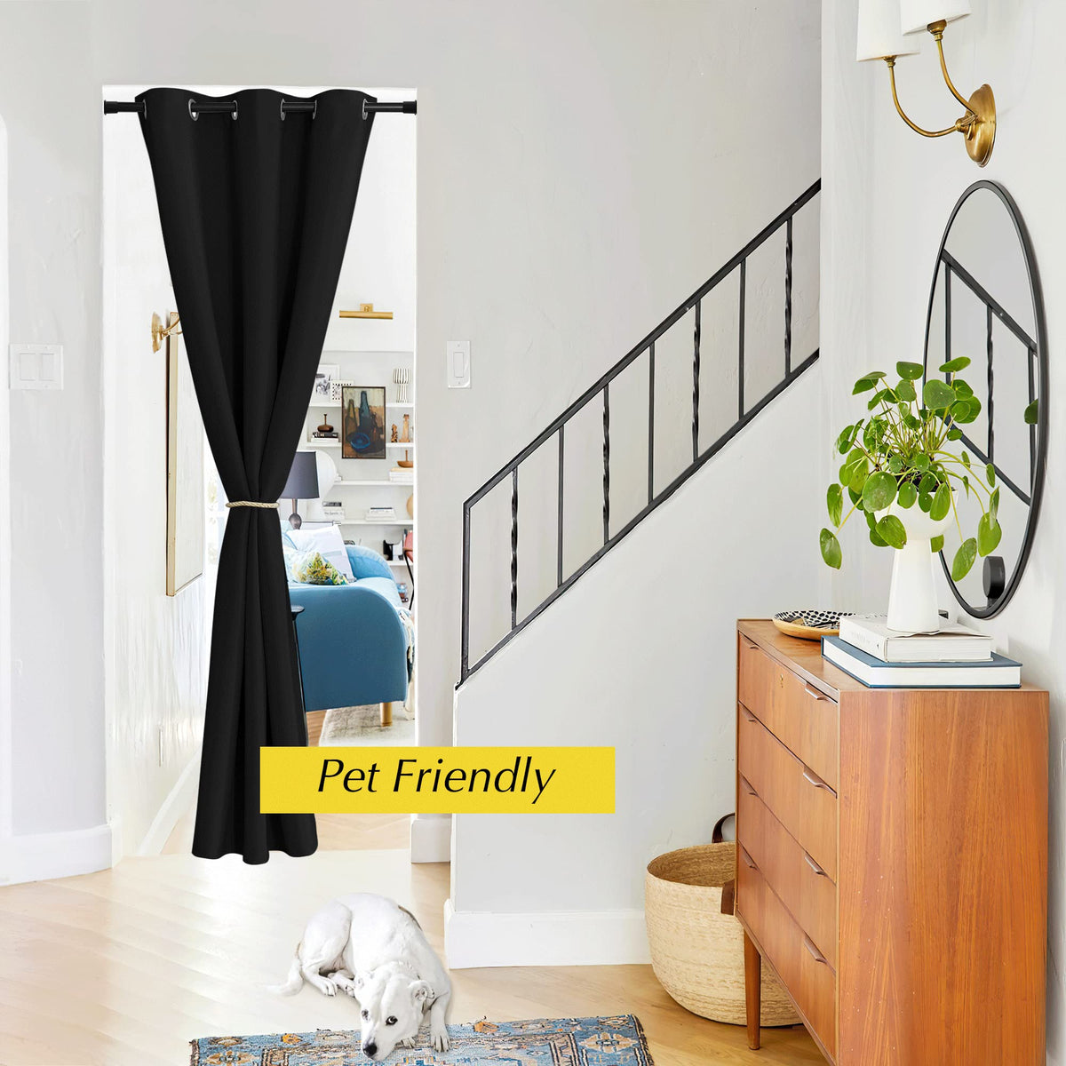 NICETOWN Rideau de porte noir 213 cm de longueur, panneau de séparation de pièce à œillets isolant thermique, rideau de placard, décoration de fenêtre temporaire pour Halloween pour chambre à coucher, 1 panneau, 107 cm de largeur
