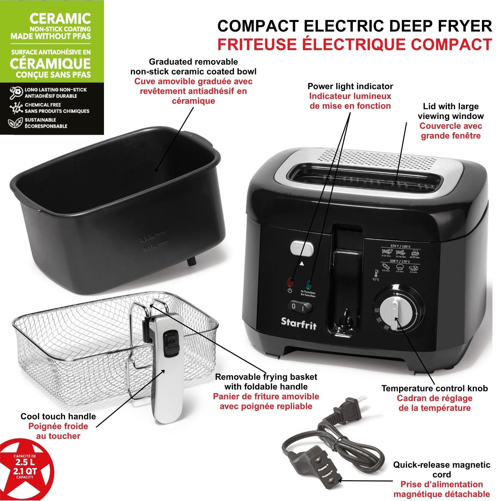 Starfrit Deep Fryer, 2.5L Capacity, Ceramic Bowl, Black Starfrit