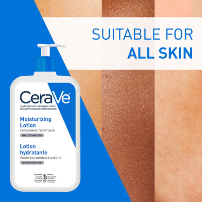 CeraVe Moisturizing Lotion, Daily Lightweight Face & Body Moisturizer with Hyaluronic Acid & Ceramides, Suitable for Dry & Sensitive Skin, Fragrance-Free, Non-Comedogenic & Allergy Tested, 473 mL