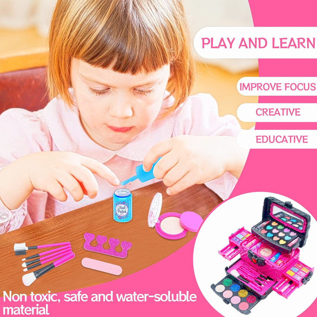 Kids Makeup Kit Girls Toys - Girls Makeup Kit for Kids, Little Kids Make up Set Safe & Non Toxic Makeup for Toddlers Children Princess, Christmas Birthday Gifts Toy for 4 5 6 7 8 Year Old Girl. 🍁 All In One Marketplace Canada