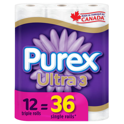 Purex Ultra 3-Ply Soft & Strong Toilet Paper, 12 Triple Rolls = 36 Single Rolls Purex