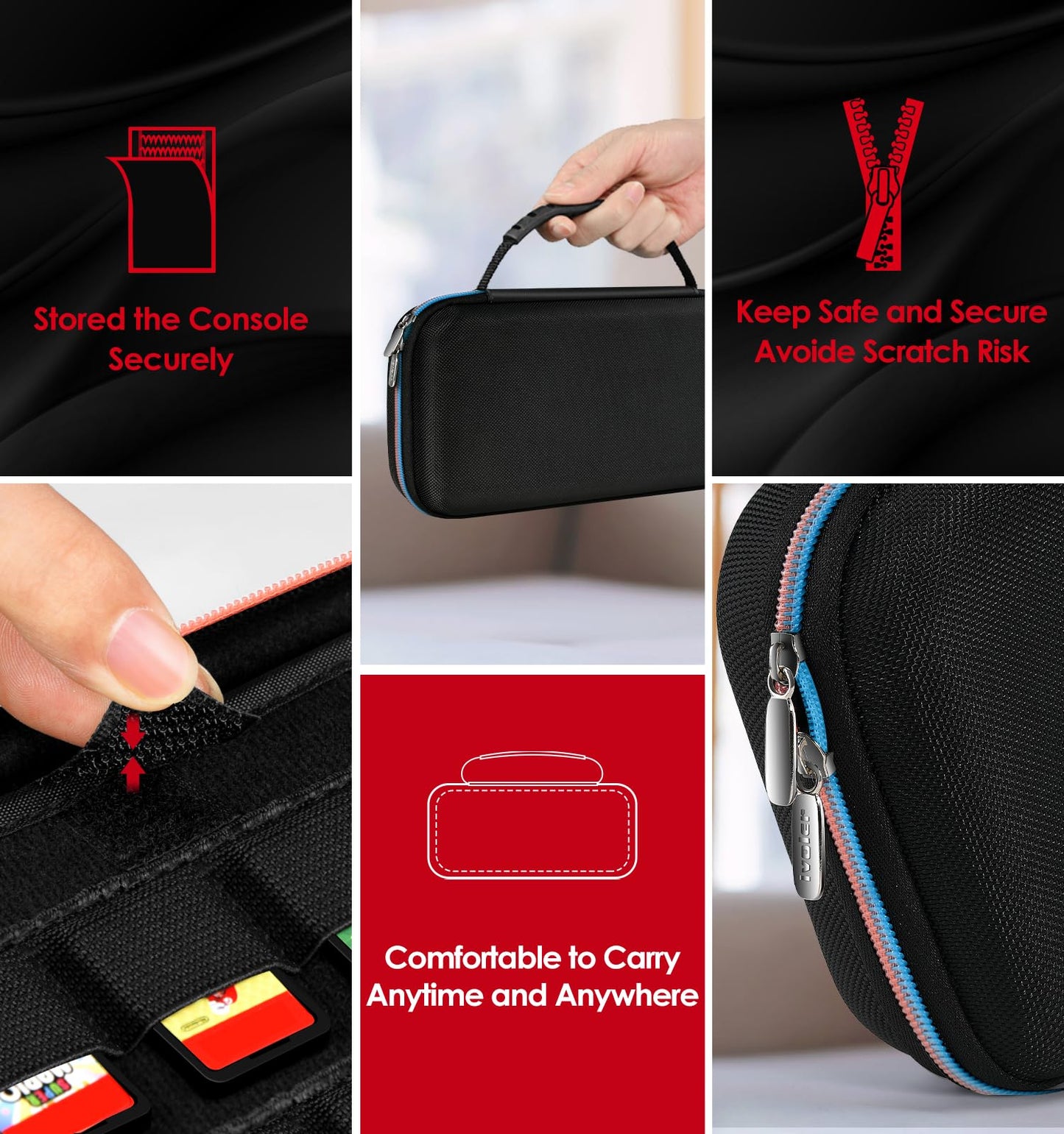 ivoler Carrying Case for Nintendo Switch 2 (2025 Model), Portable Hard Shell Pouch Carrying Travel Game Bag for Switch 2 Accessories Holds 12 Game Cartridge, Black