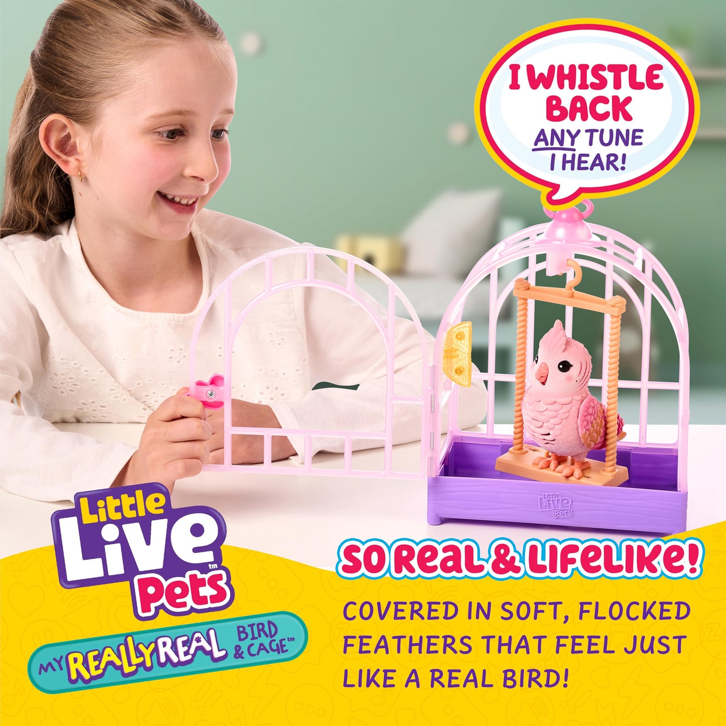 Little Live Pets My Really Real Bird & Cage - Rosie, Interactive, Realistic Pet, 20+ Sounds & Reactions (25cm/9,8in Cage, 10,9cm/4,3in Bird), Records & Repeats or Whistles Back, Carry & Display Little Live Pets