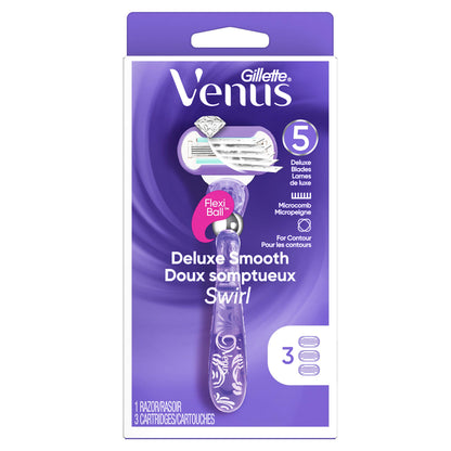 Gillette Venus Deluxe Smooth Swirl Womens Razor Handle + 3 Blade Refills - Available at All In One Marketplace Canada