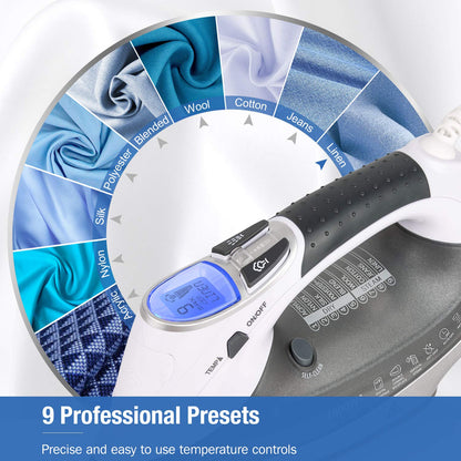 BEAUTURAL 1800-Watt Steam Iron with Digital LCD Screen, Double-Layer and Ceramic Coated Soleplate, 3-Way Auto-Off, 9 Preset Temperature and Steam Settings for Variable Fabric - Available at All In One Marketplace Canada