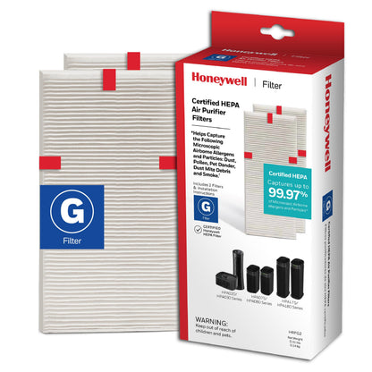 Honeywell HEPA Air Purifier Filter G, 2-Pack for HPA030/HPA080 & HPA180 Series. Airborne Allergen Air Filter Targets Wildfire/Smoke, Pollen, Pet Dander, and Dust