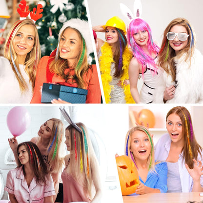 FEBSNOW 47 Inch Straight Hair Extension Tinsel Kit 2400 Strands 12 Mixed Colors Glitter Hair Extensions Tool for Women Girls Hair Accessories for Christmas New Year Halloween Cosplay Party 🍁 All In One Marketplace Canada