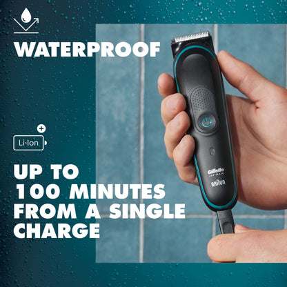 Gillette Intimate Men's Pubic Trimmer, 100% Waterproof for Wet & Dry Use with German-engineered Lifetime Sharp Blades, 100-minute Runtime from a Single Charge