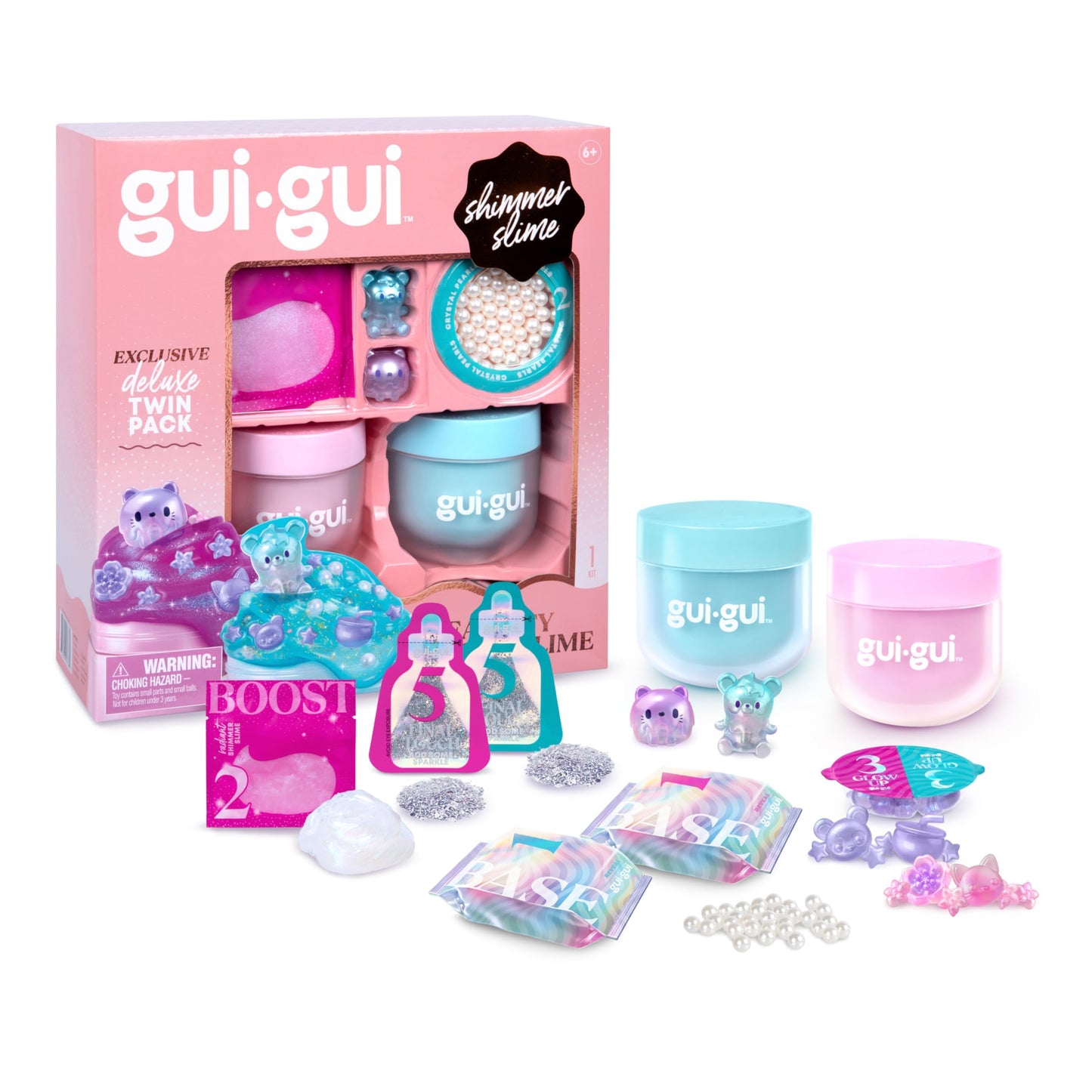 GUI GUI Shimmer Deluxe Duo Pack, with 2 Iridescent Slimes, Pearl Bead Booster and 2 Glow-up and Finishing-Touch Sachets, Level Up Your Slimes with a Major Glow-up 🍁 All In One Marketplace Canada