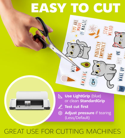Premium Printable Vinyl Sticker Paper for Inkjet Printer and Laser - 20 White Matte Sticker Paper Waterproof - Durability Adhesive Paper 8.5 x 11, Fast Dry, Holds Ink Well, Great for Cutting Machines