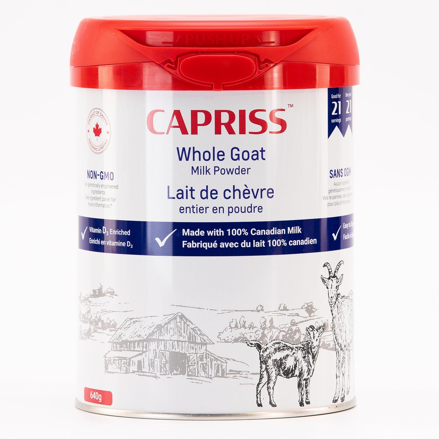 CAPRISS Whole Goat Milk Powder 640g – Vitamin D3 Enriched, 100% Canadian, Antibiotic-Free, Gentle Digestion