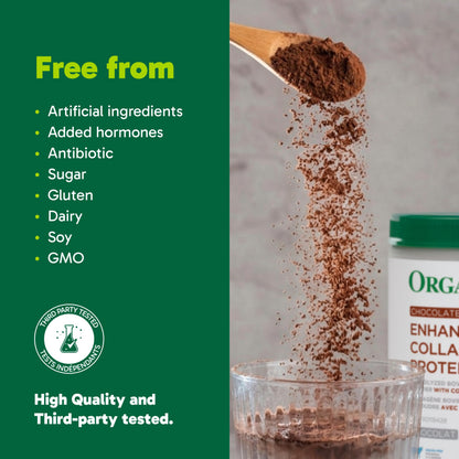 Organika Canadian-Made Chocolate Enhanced Collagen Powder, Grass-Fed with Real Cocoa, Sugar-Free, Healthy Hair, Skin, Nails, Joints, 252 G