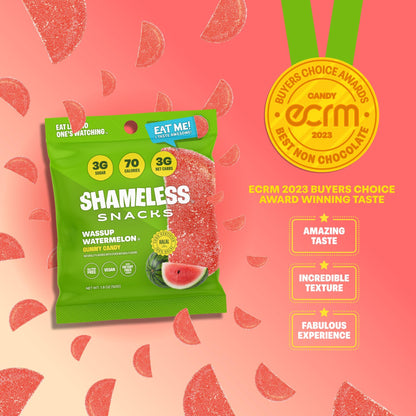 Shameless Snacks Wassup Watermelon Keto Gummies - Low Calorie, Low Carb, Gluten Free (6 Pack)