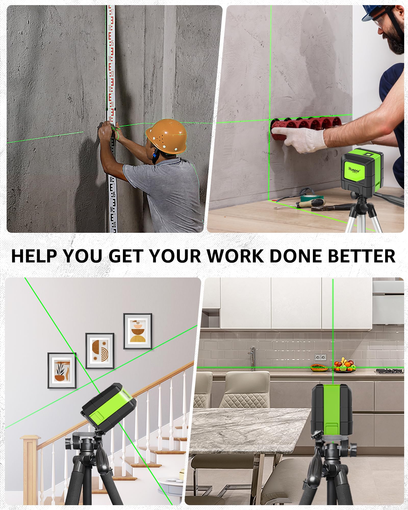 Huepar Laser Level Self Leveling, Classical Cross Line Indoor DIY Use Green Lines, 100Ft Visibility Horizontal and Vertical Line Level, 360° Magnetic Pivoting Base 9011G - Available at All In One Marketplace Canada