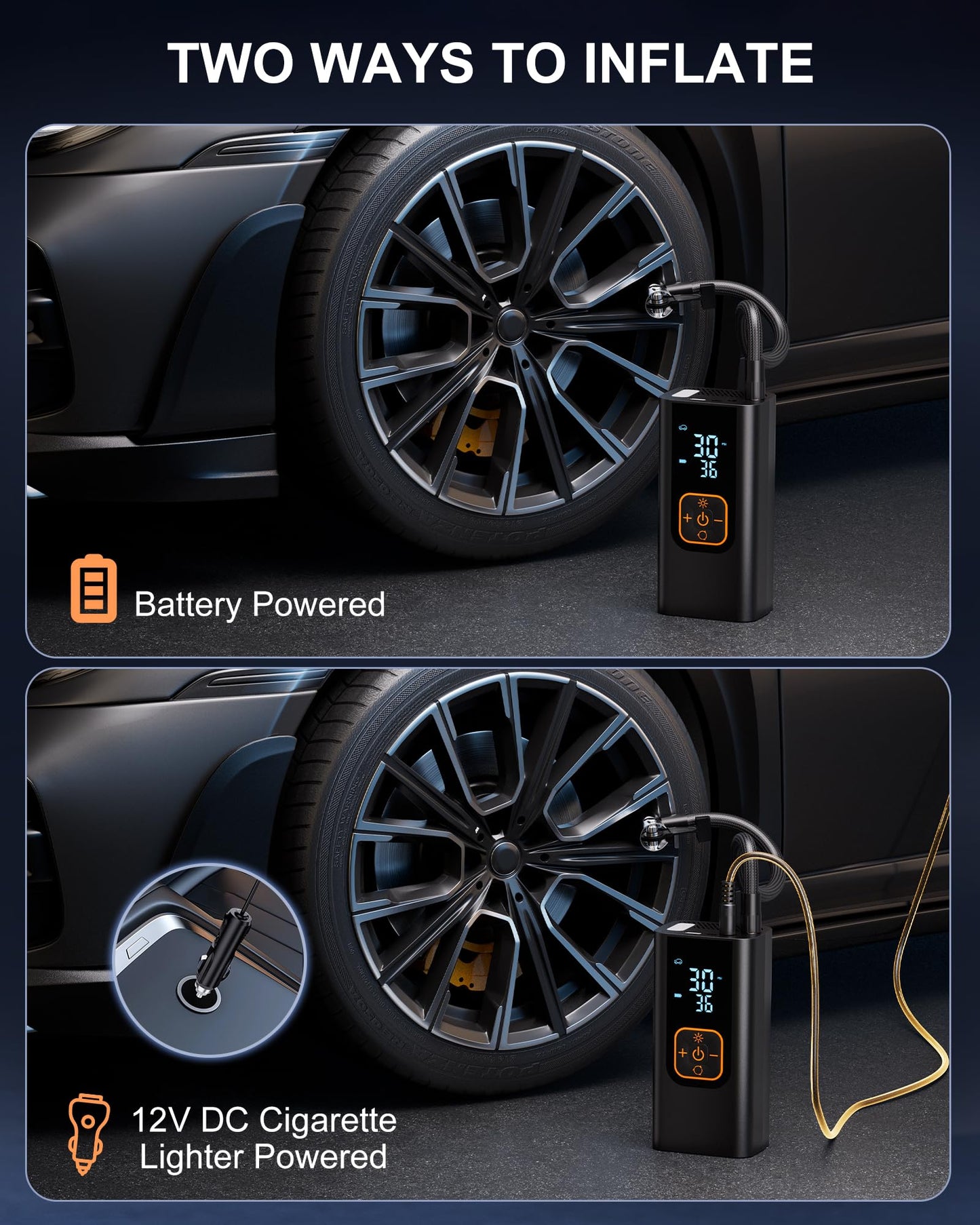 QKMPOM 180PSI Tire Inflator Portable Air Compressor, 6X Faster Air Pump for Car Tires with Digital Pressure Gauge, 12V DC Adapter, LED Light, Portable Tire Inflator for Car, Motorcycle, Bike, Balls