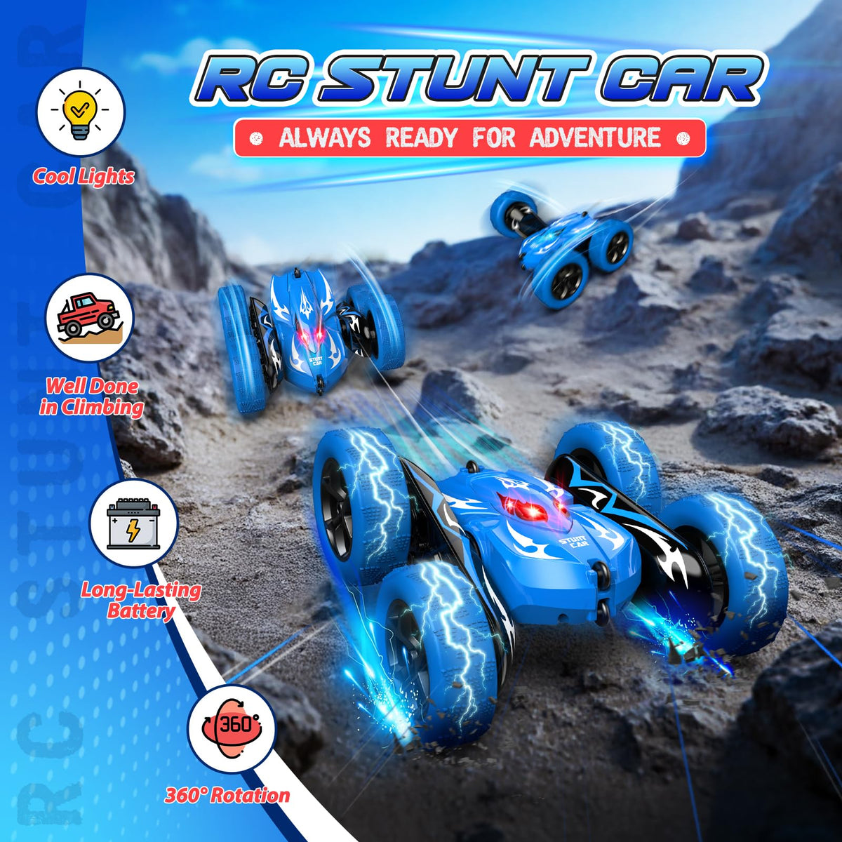 2.4GHz RC Car Toys for Boys 3-9, vicia 4WD Stunt Car with Double-Sided 360°Rotating Remote Control Cars for Kids Car Toys for 3 4 5 6 7 8 9 10 12 Year Old Boy Gifts Birthday Christmas 🍁 All In One Marketplace Canada