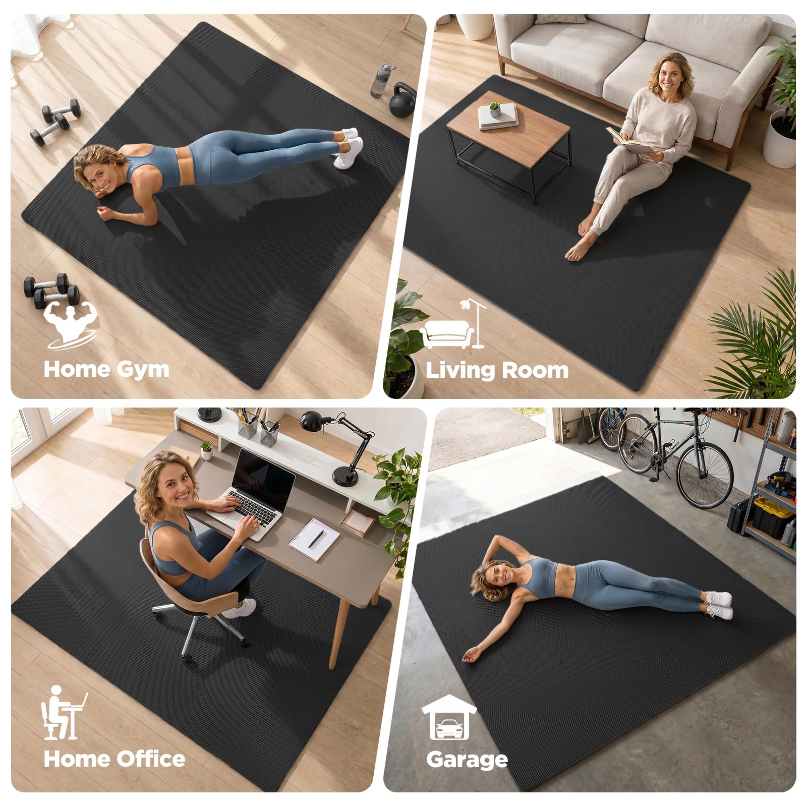 AIRHOP 12x12In Thick 18 Tiles Gym Floor Mat, High-Density EVA Foam Puzzle Gym Mat, Interlocking Foam Floor Tiles for Home Gym Exercise Equipment, Play Workout Garage Kitchen Flooring