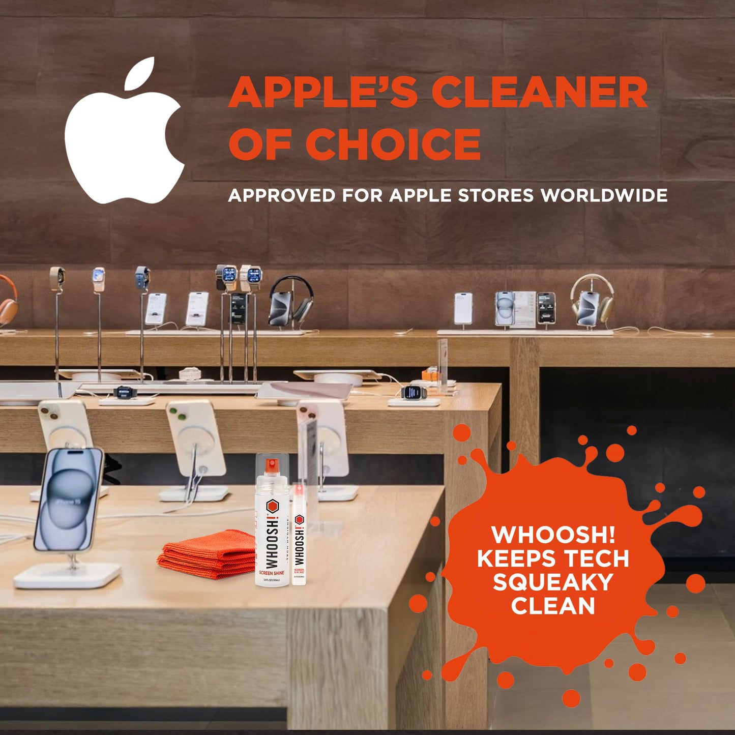 WHOOSH! Screen Shine Duo – Safe & Streak Free Electronics Cleaner for TV, OLED, MacBook, Laptop, Monitor and Car – Eyeglass Cleaner with 100ml + 8ml Bottles and 2 Microfiber Cloths 15x15 cm