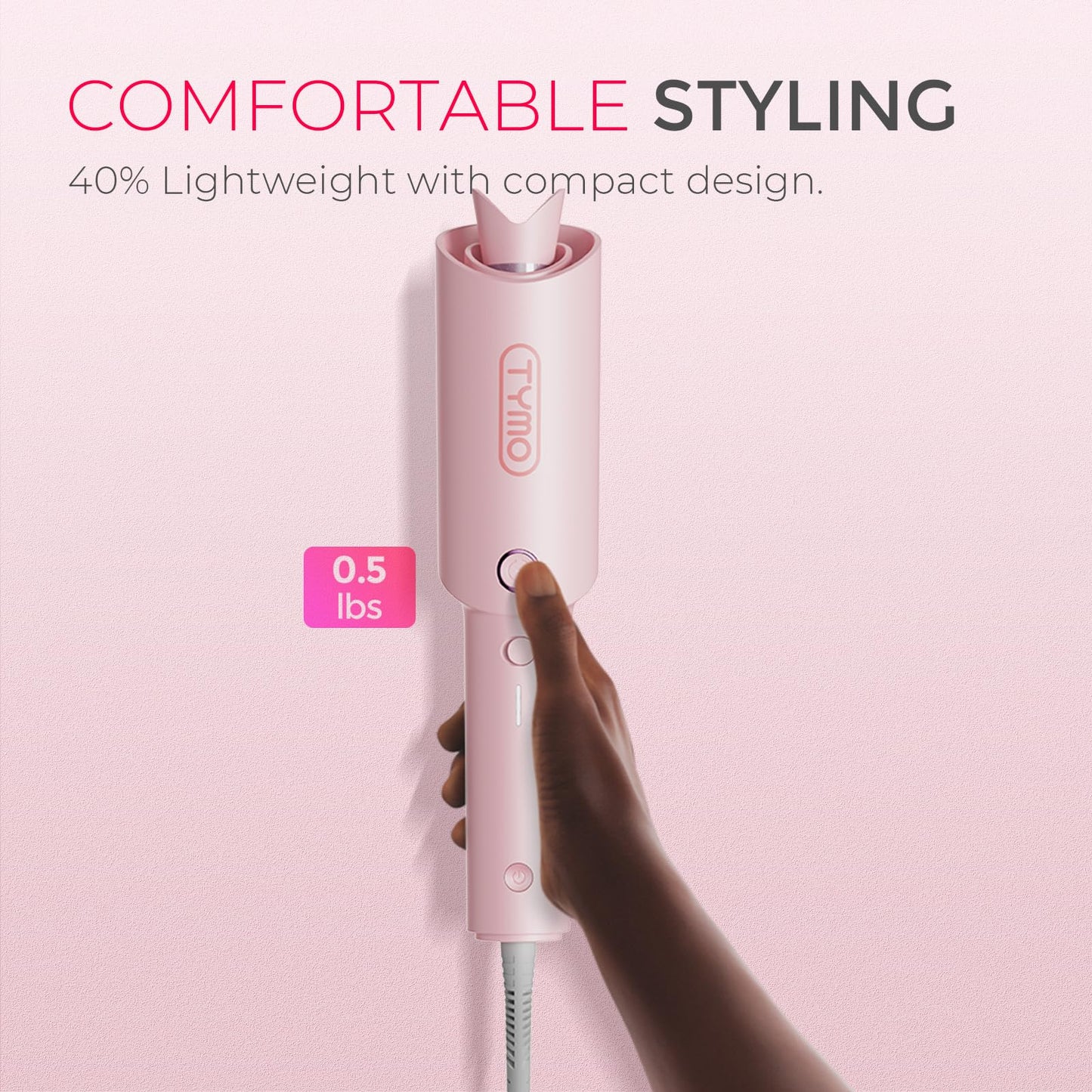 TYMO CURLPRO Automatic Rotating Curling Iron - Beach Waves Curling Wand, Portable Hair Curler, 500 Million Ionic, Dual Voltage & Lightweight for Travel, Ceramic Coating, Pink 1 inch