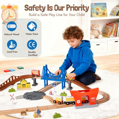 94pcs Wooden Modern City Train Set Track for Kids 3-8 🍁 All In One Marketplace Canada