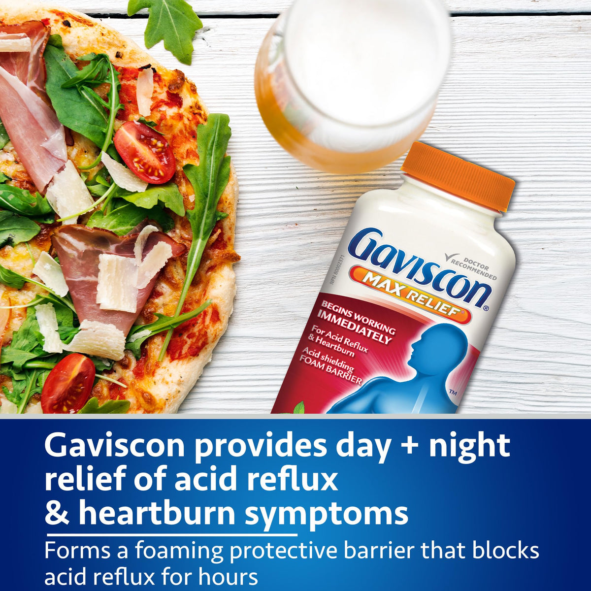 Gaviscon Max Relief Tablets - 100 Count - Chewable Foaming Antacid Tablets for Day and Night Heartburn Relief, Acid Reflux and GERD Relief, Berry Blend - Free of Aluminum, Lactose and Gluten