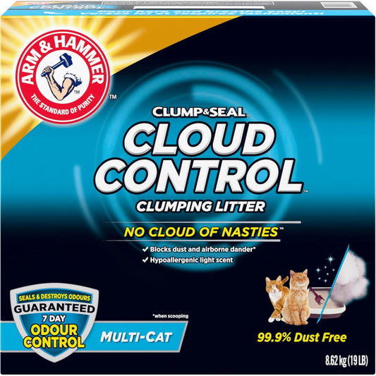 Arm & Hammer Cat Litter, Clump & Seal, Cloud Control, Multi-Cat, 7 Days of Odour Control, Dust Free, Clumping Clay Litter, 8.62kg (Pack of 1)