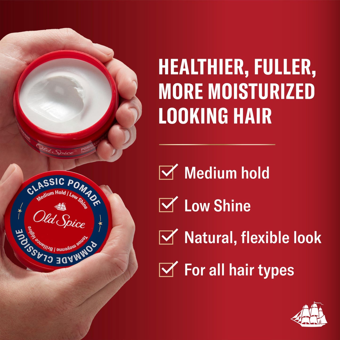Old Spice Hair Styling Pomade for Men, Medium Hold No Shine, 126 g Total (2 Count of 63 g Each) - Available at All In One Marketplace Canada