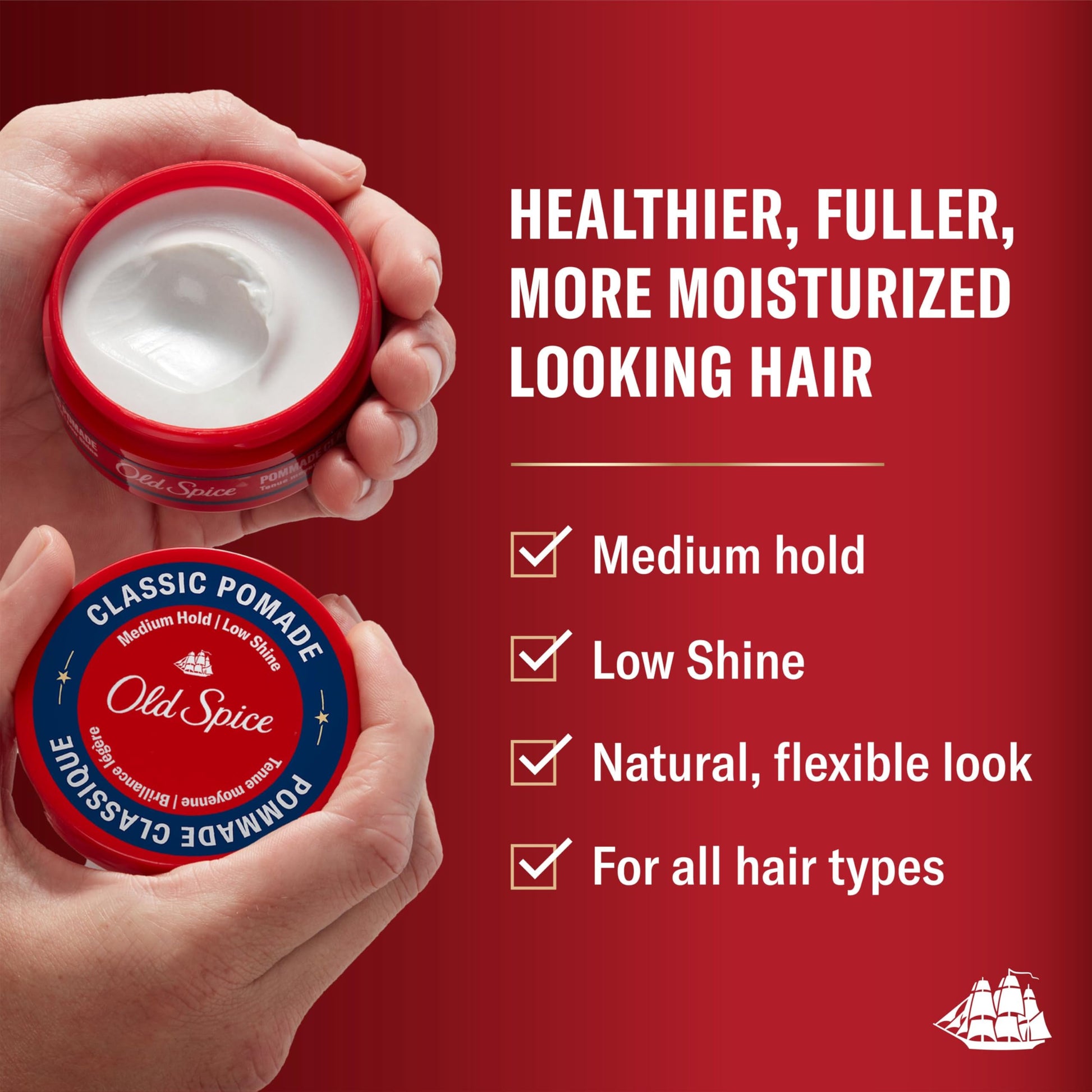 Old Spice Hair Styling Pomade for Men, Medium Hold No Shine, 126 g Total (2 Count of 63 g Each) - Available at All In One Marketplace Canada