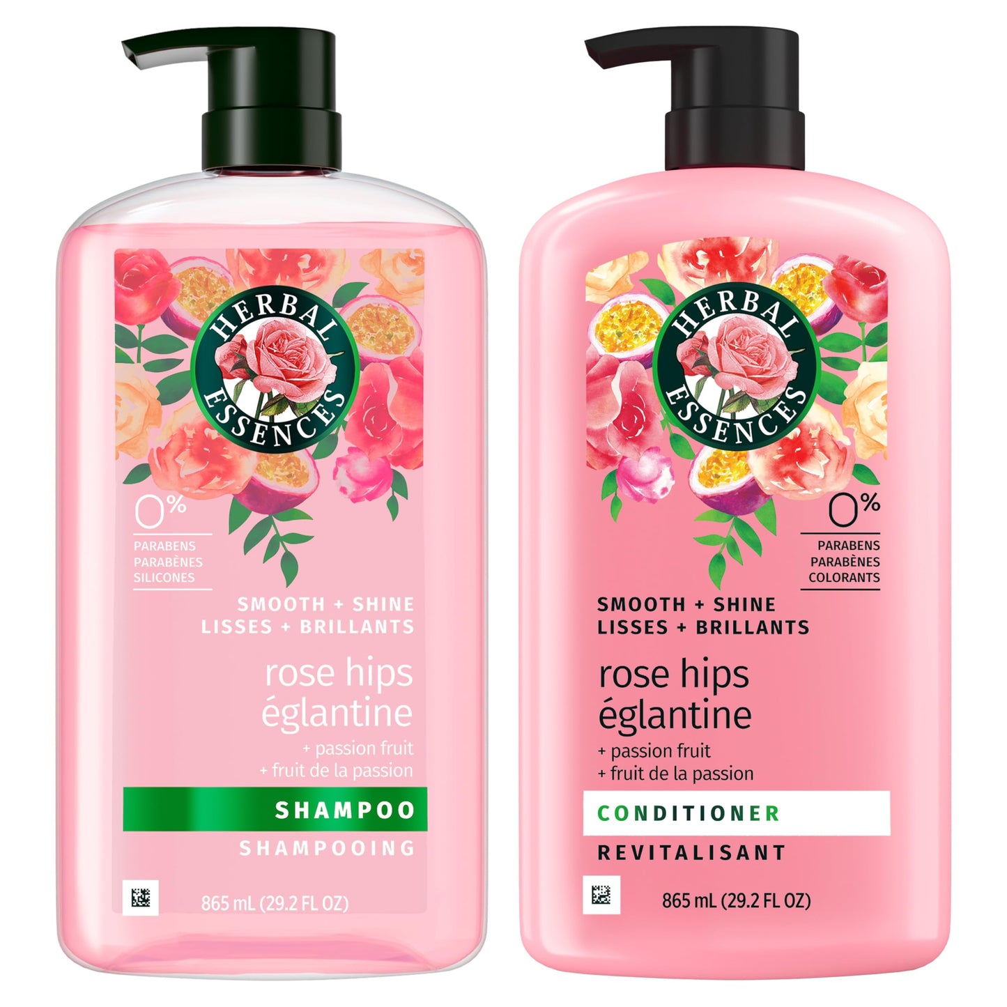 Herbal Essences Rose Hips and Passionfruit Smooth and Shine Shampoo and Conditioner Set, 865 mL Each Herbal Essences