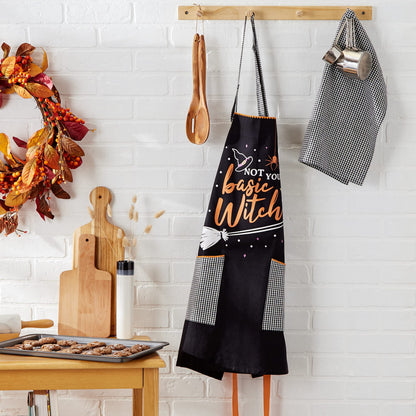 DII Happy Halloween Collection Goth Style Spooky Kitchen Apron, One Size, Basic Witch