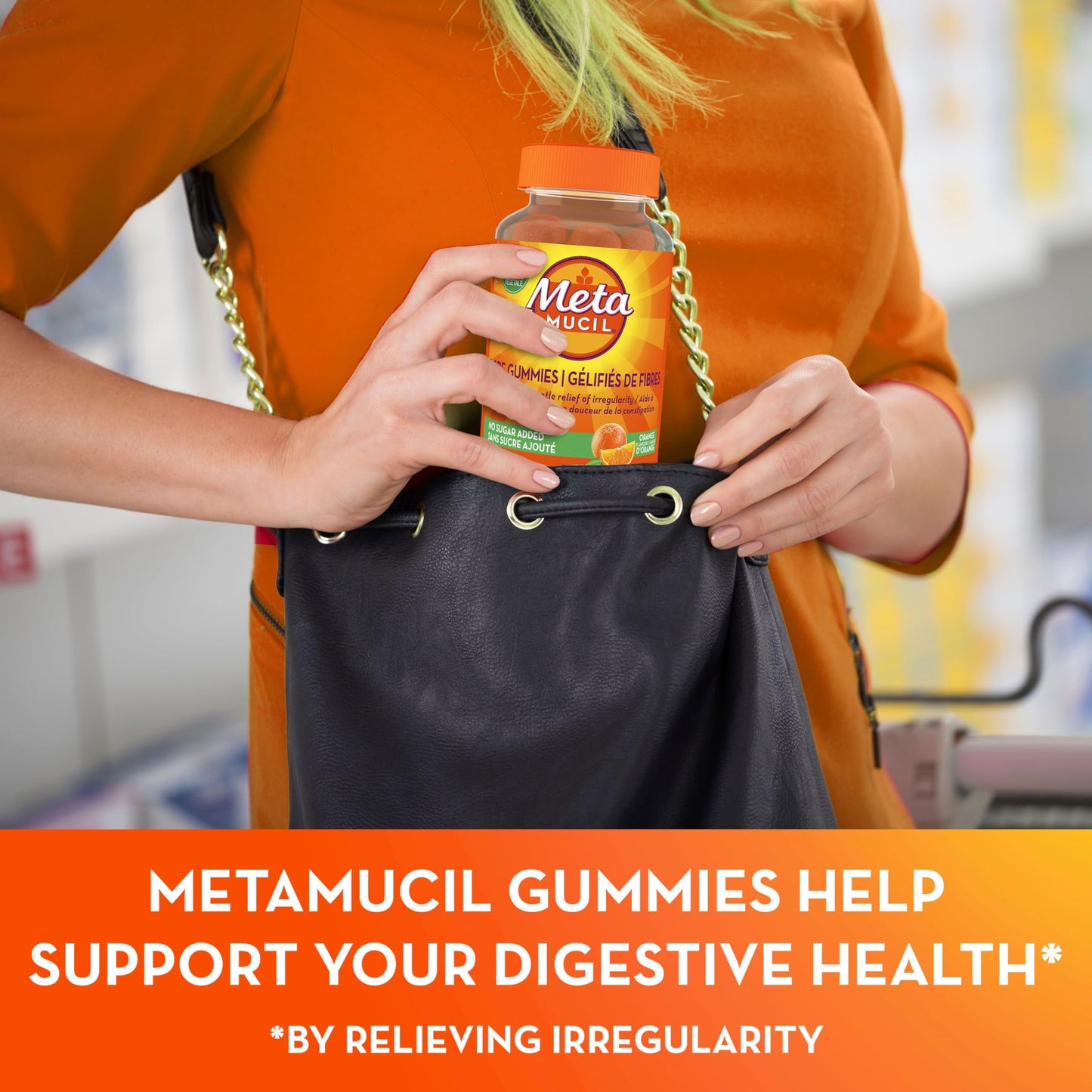 Metamucil Fibre Gummies, No Sugar Added, Daily Supplement, Prebiotic Plant-Based Fibre Blend, Orange Flavour, 72 Gummies