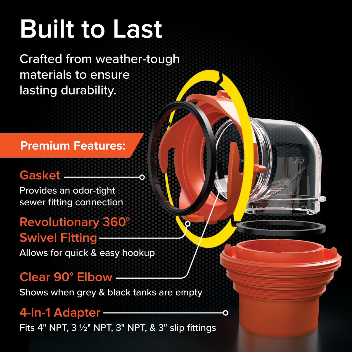Camco 39736 RhinoFLEX Elbow and 4-in-1 Adapter with Swivel Bayonet Fitting, Orange/Clear 🍁 All In One Marketplace Canada