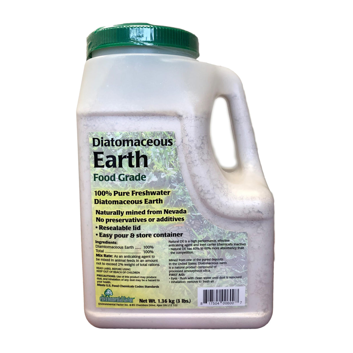 Environmental Factor 4006003 EFI 100-Percent Fresh Water Diatomaceous Earth Shaker Jug White