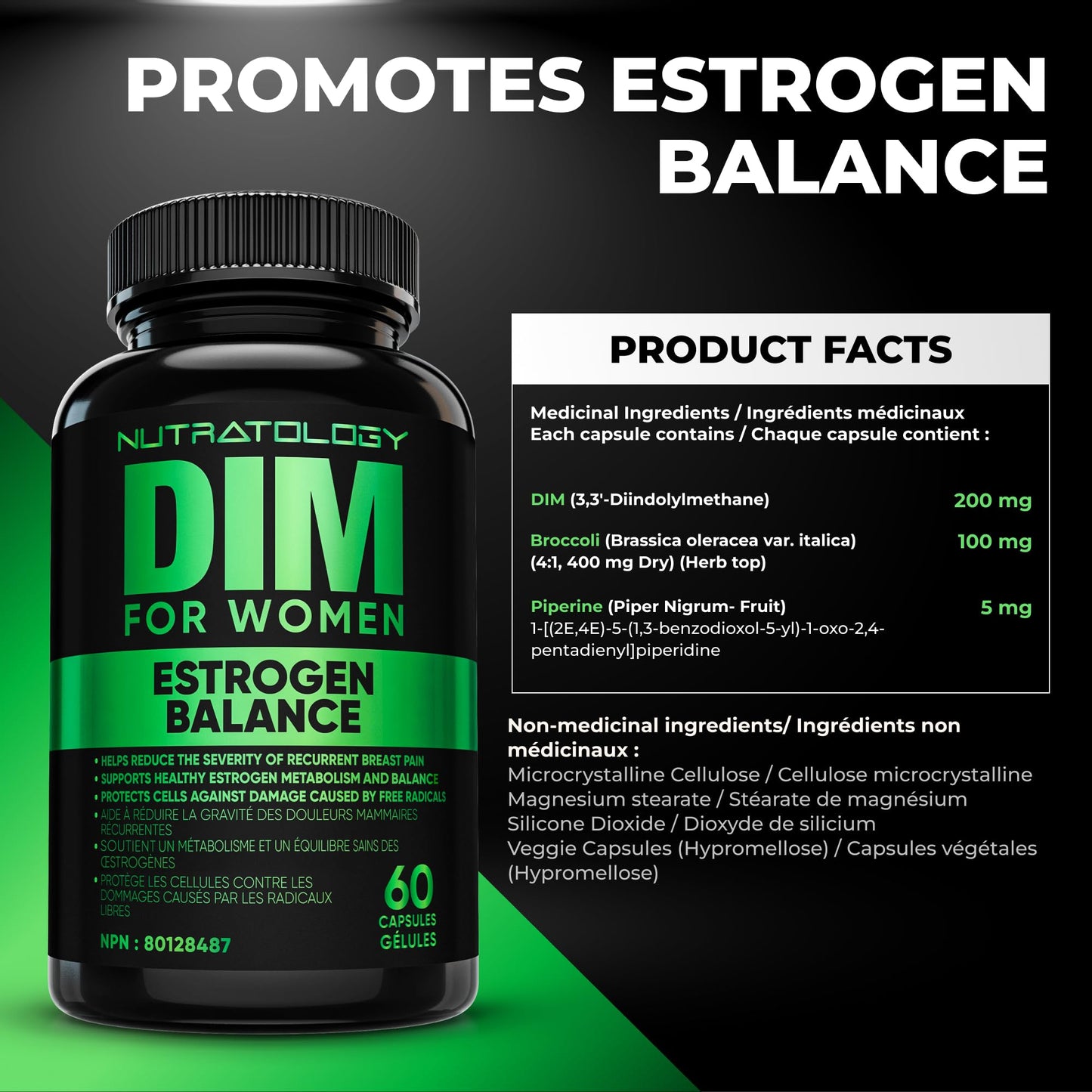 Nutratology® DIM Supplement For Women | Canadian-Made | Promotes Estrogen Balance & Metabolism - 200MG Per Capsule - Estrogen Supplements For Women | W/Black Pepper For Enhanced Absorption - 60 Caps - Available at All In One Marketplace Canada