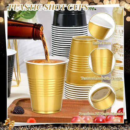 100 PCS 12 OZ Plastic Cups, Party Cups Black and Gold Cups Disposable Drinking Cup Bulk for Christmas Graduation Wedding Birthday Halloween New Year Family Gathering Festive Celebrations 🍁 All In One Marketplace Canada