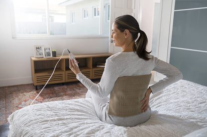 Sunbeam Premium Standard Size Heating Pad with Compact Storage - Moist Electric Heating Pad for Targeted Pain Relief of Back, Neck and Shoulders, 4 Heat Settings, 2 Hour Auto-Off, 12 x 15 inch, Beige - Available at All In One Marketplace Canada